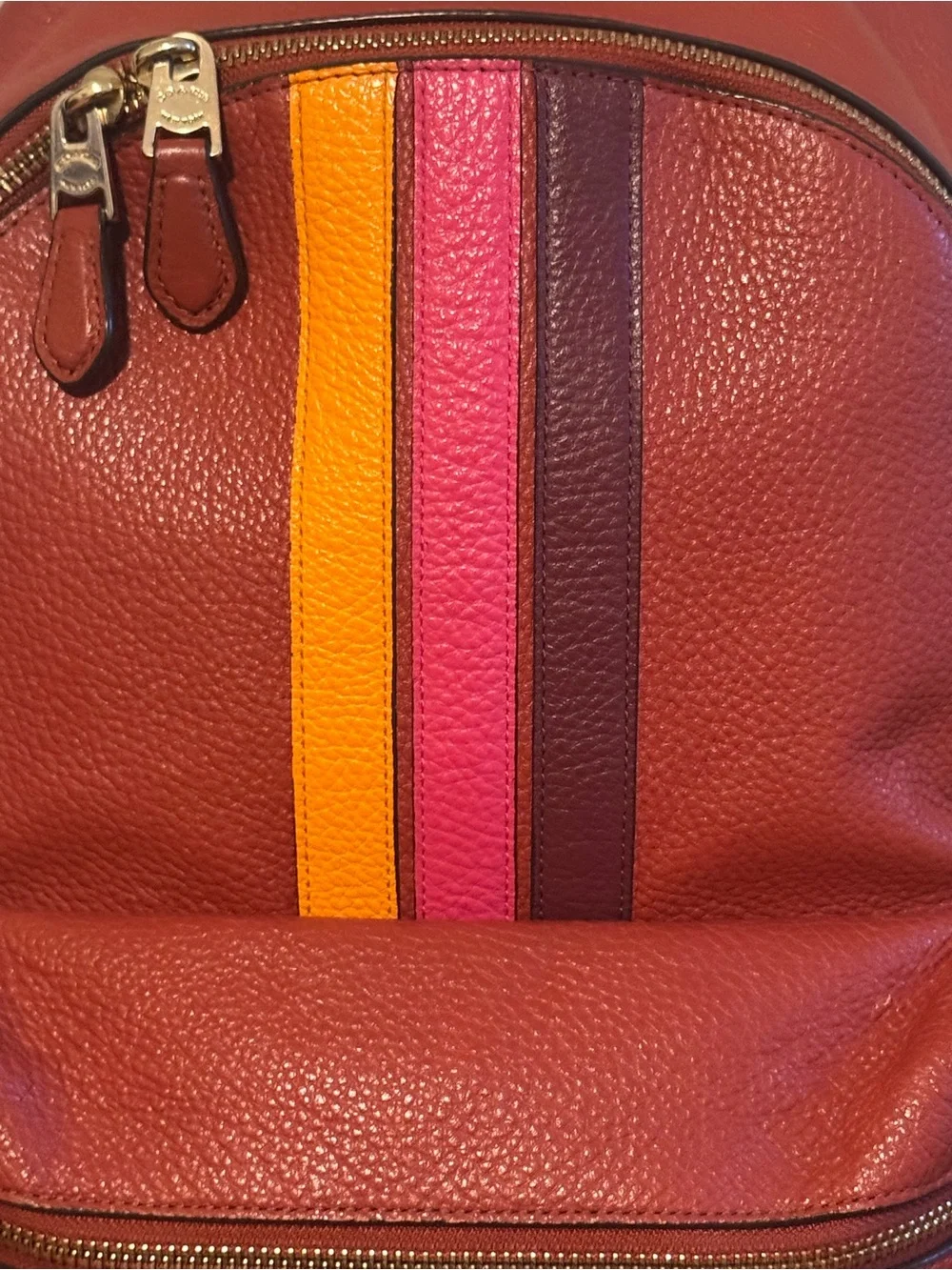 Coach Pebble Red/Wine Large Backpack with Color Stripe Accent Clean Conditions
